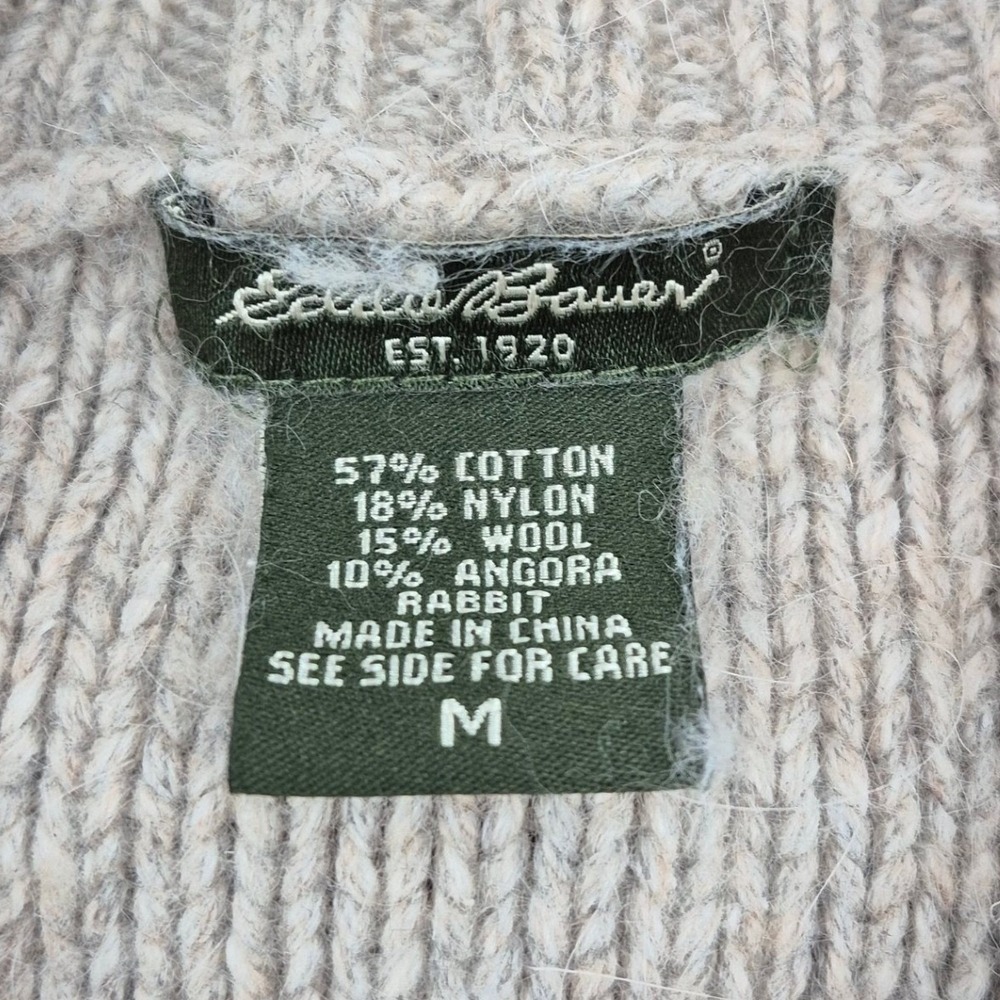 Eddie Bauer Cable Knit Angora Blend Cardigan Sweater Shawl Collar M Beige - Picture 3 of 13